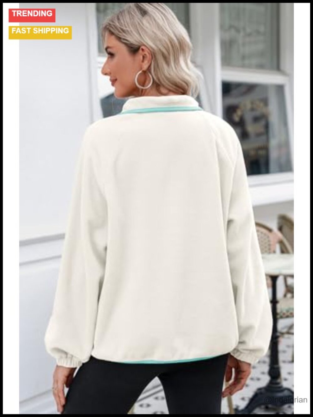 Fuzzy Fleece Color Block Button Pullover Sweatshirt - Picture 3 of 6